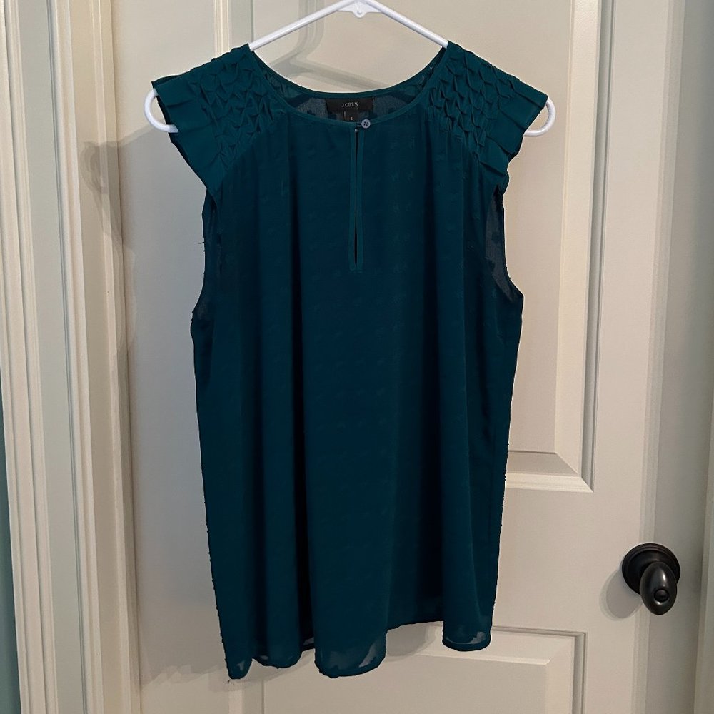 J. Crew Dark Green Shell with shoulder ruching